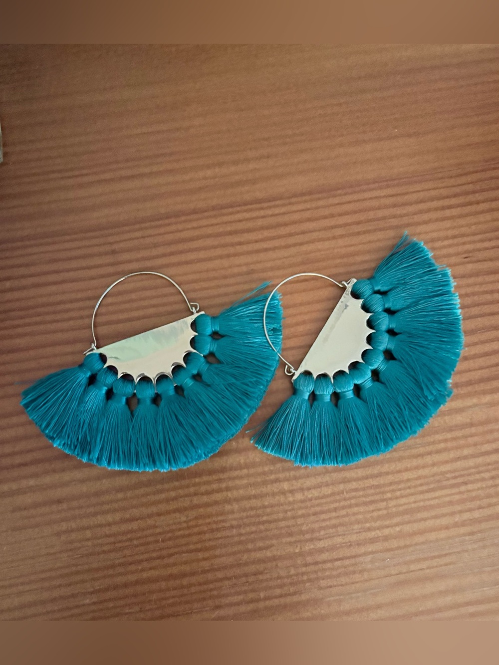 Teal Fringe Hoop Statement Earrings - Women Jewelry